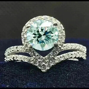 3.52 Ct Vvs11-= Ice Blue White Moissanite Diamond Silver Engagement RING…